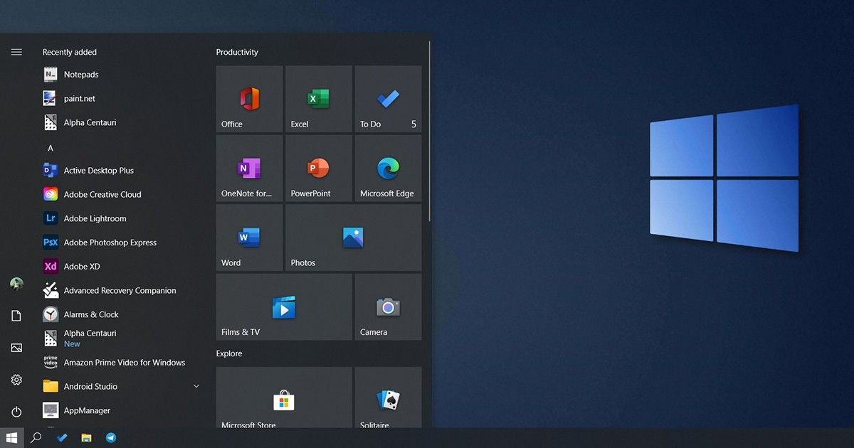 Windows 10 20H2 nowe menu Start